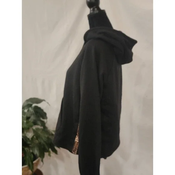 Bebe Sport Womens Black Rose Gold Sequin Logo Side Tape Hoodie Pullover Large - Picture 3 of 6